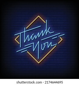 Neon Sign thank you with Brick Wall Background Vector