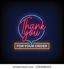 Neon Sign thank you for your order with brick wall background vector