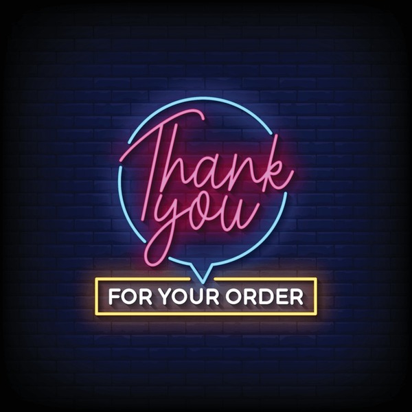 Neon Sign thank you for your order with brick wall background vector