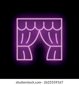 Neon sign of theater stage curtains is glowing on a black background