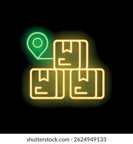 Neon sign of three packages with a location pin, indicating their delivery point - Powered by Shutterstock - Get 15% off with code: PIKWIZARD15