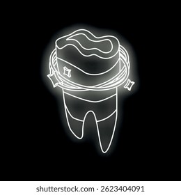 Neon sign of a tooth is shining brightly, representing the importance of dental care
