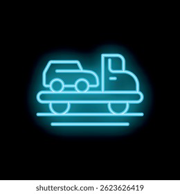 Neon sign of a tow truck carrying a car, perfect for themes of roadside assistance or car trouble