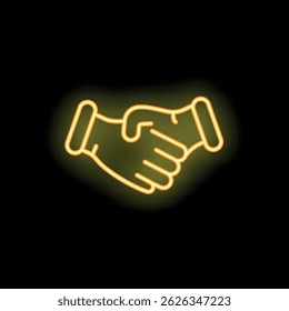 Neon sign of two business people shaking hands, a symbol of agreement, partnership, and successful deals