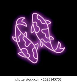 Neon sign of two koi fish forming a heart shape with their bodies, symbolizing love and prosperity