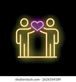 Neon sign of two people holding a heart representing the concept of charity