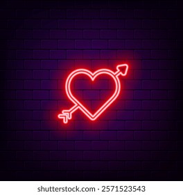 Neon sign. Valentine's Day. A holiday for all lovers. Brilliant text. Design element on a dark background for your postcard or banner..