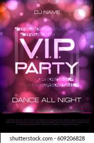 Neon sign. V.I.P. party. Disco poster