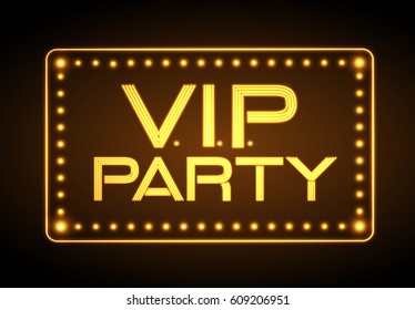 Neon sign. V.I.P. party. Disco poster