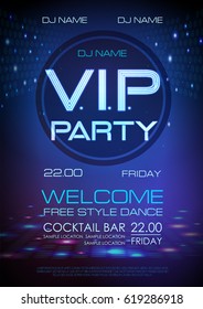 Neon sign. V.I.P. party. Disco poster