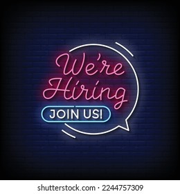 neon sign we are hiring with brick wall background vector illustration