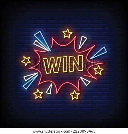 Neon Sign win with brick wall background vector