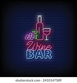 Neon Sign wine bar with brick wall background vector