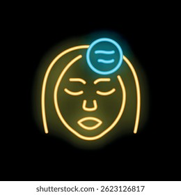 Neon sign of a woman with closed eyes and an equal sign on her forehead, conveying a message of equality