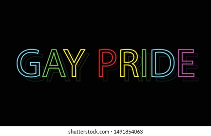 Neon sign, the word Gay Pride on dark background. greeting card, banner. Vector illustration.