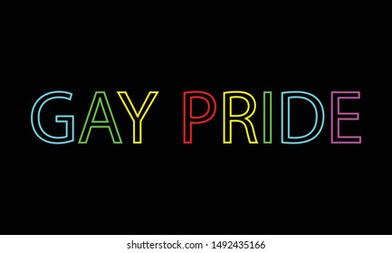 Neon sign, the word Gay Pride on dark background. greeting card, banner. Vector illustration.