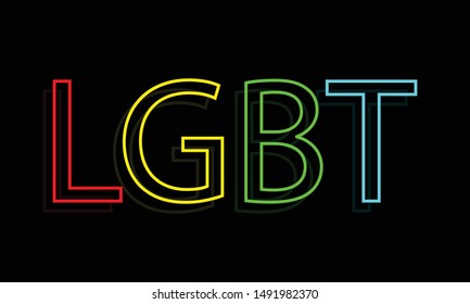 Neon sign, the word LGBT on dark background. greeting card, banner. Vector illustration.