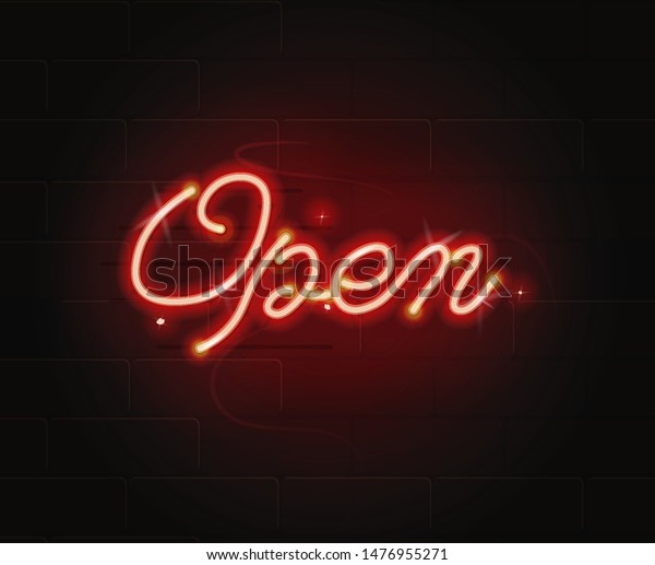 Neon Sign Word Open On Brick Stock Vector (Royalty Free) 1476955271
