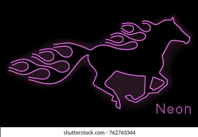Neon signboard running horse.