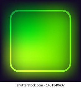Neon sign.Rectangle glowing light banner with blank space. Electric rectangle frame on green and yellow    background.Neon right-angled background with flares and sparkles. Vintage vector illustration