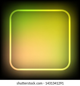 Neon sign.Rectangle glowing light banner with blank space. Electric rectangle frame on gold and yellow   background.Neon right-angled background with flares and sparkles. Vintage vector illustration