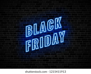 neon signs for black friday sale on dark brick wall background. easy to edit and customize vector illustration for greeting cards, posters, invitations, brochures. eps10