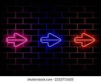 Los signos de neón establecen conjunto de vectores de fondo oscuro. verde, rojo, amarillo, rosa, azul, naranja