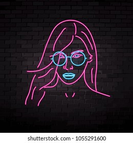 Neon Silhouette Beautiful Girl Glasses Vector Stock Vector (Royalty ...