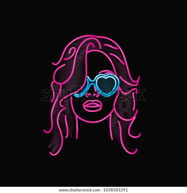 Neon Silhouette Beautiful Girl Glasses Vector Stock Vector (royalty 