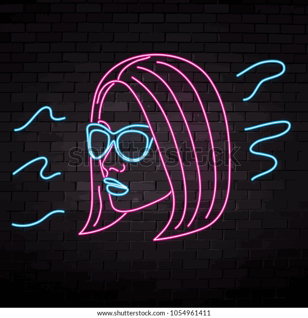 Neon Silhouette Beautiful Girl Glasses Vector Stock Vector (Royalty ...