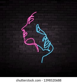 neon silhouette of a beautiful girl and man line design vector illustration - Vector