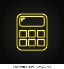Neon simple calculator icon in line style. Math counting symbol. Vector illustration.