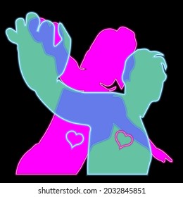 Neon sings of Venus and Mars - vector illustration. Art cartoon