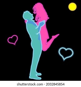 Neon sings of Venus and Mars - vector illustration. Art cartoon