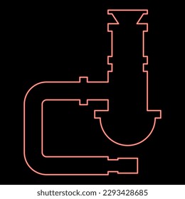 Neon siphon plumbing fixtures sewer pipe drain under sink sewerage tube red color vector illustration image flat style