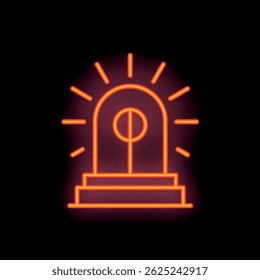 Neon siren shining, a bright warning symbol on a black background