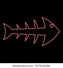 Neon skeleton of fish bone silhouette seafood concept fishbone red color vector illustration image flat style