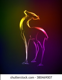 Neon sketch. Doe standing. Vector illustration.