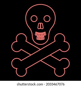 Neon skull and bones red color vector illustration flat style image