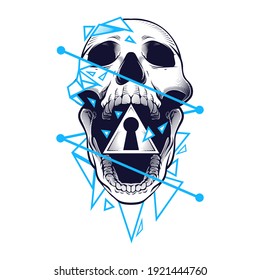 neon skull illustration and tshirt design