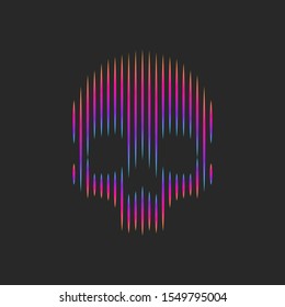 Neon skull logo artwork striped pattern t-shirt print emblem or grange tattoo vector illustration, gradient lines shape