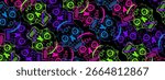 Neon skull seamless pattern in vibrant colors, perfect for Day of the Dead themes, streetwear, party decor, and digital art
