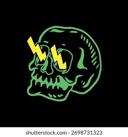 Neon skull with thunderbolt vector design
