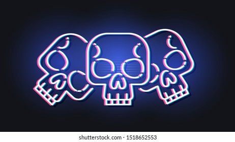 Neon, Skull, Vector, Mexican Holiday Day Of The Dead