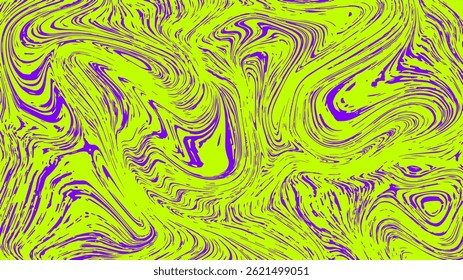 Neon Slime Waves Horizontal Background. Mesmerizing fluid design with electric green motion and surreal violet accents. 1920x1080 ratio. Vector