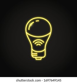 Icono de la bombilla inteligente Neon en estilo de línea. Concepto de administración de objetos de hogar remoto. Iluminación automática. Ilustración vectorial.