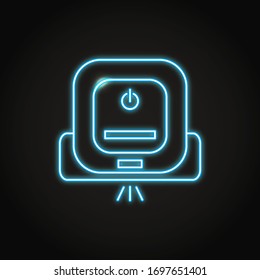 Neon smart robot mop icon in line style. Modern automatic wet cleaning device. Vector illustration.