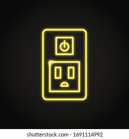 Neon smart socket icon in line style. Electric outlet with power button. Vector illustration.