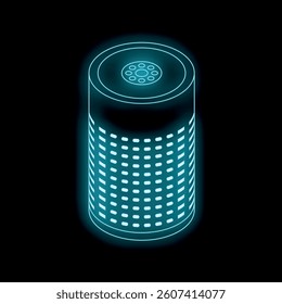 Neon smart speaker is glowing on a black background