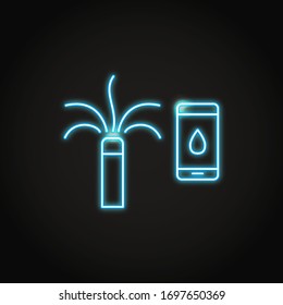 Neon smart sprinkler icon in line style. Automatic irrigation system element with smartphone control. Vector illustration.